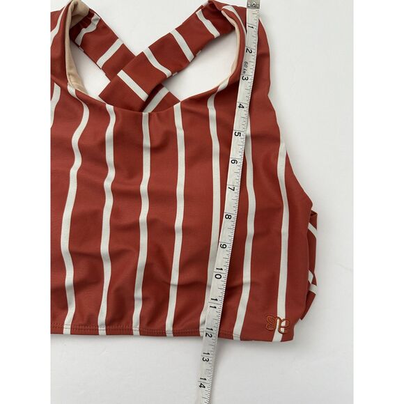 Albion Fit Game Changer Crop Swim Top Orange White Stripe XS - Picture 6 of 7